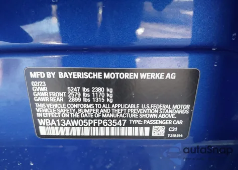 2023 BMW M440I Gran Coupe xDrive z USA, uszkodzony, nr VIN WBA13AW05PFP63547